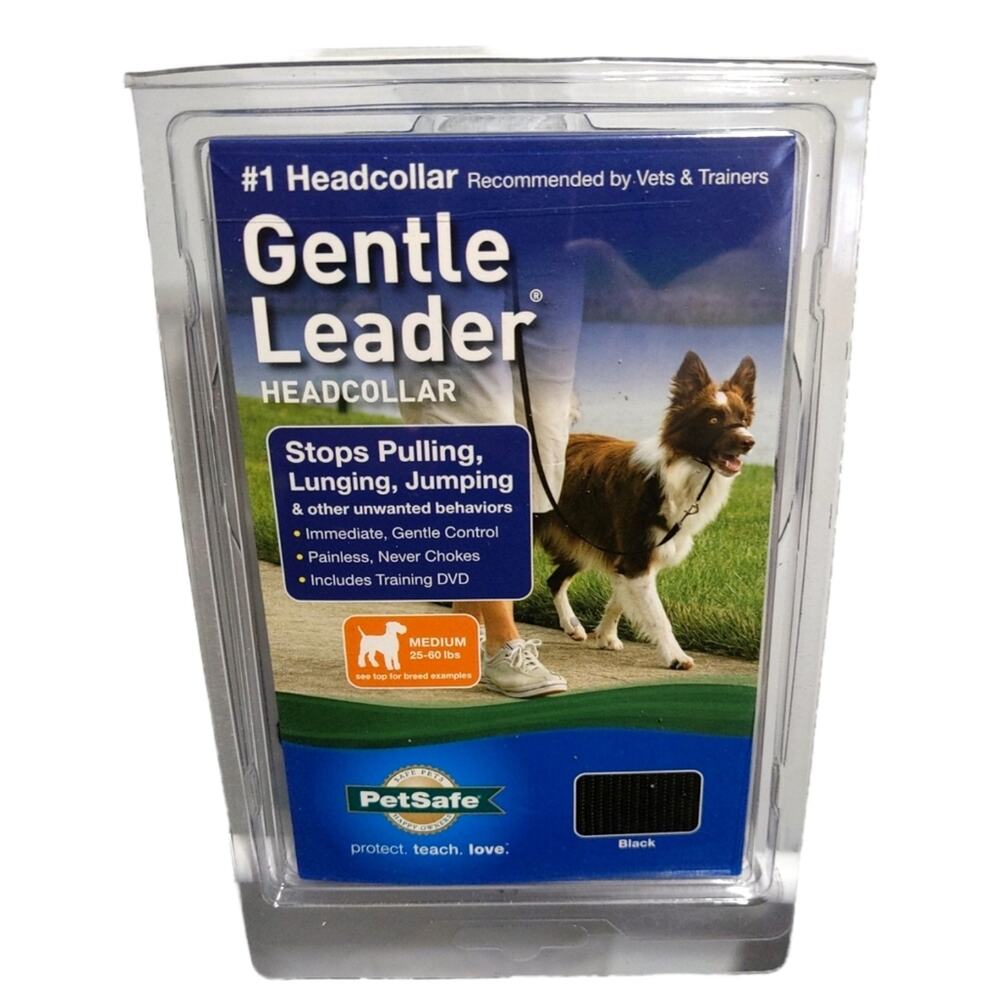 PETSAFE Gentle Leader Headcollar Dog Trainer Black Medium with DVD